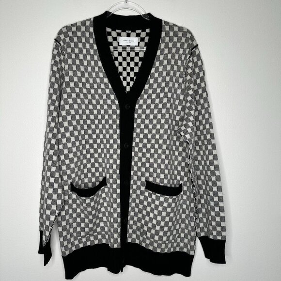 Ovadia & Sons Cardigan Sweater Checkerboard Wool Large - Picture 1 of 12